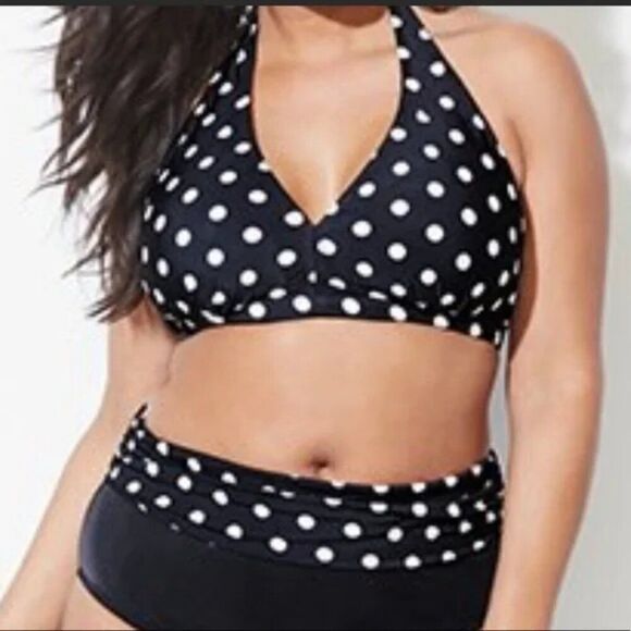 SWIMSUITS FOR ALL Black with White Polka Dot Bikini Womens 12 - Picture 7 of 13